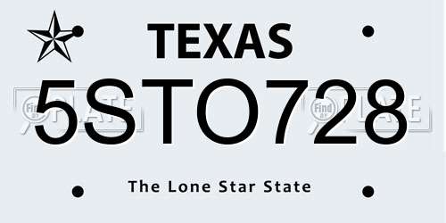 5STO728 Texas License Plate