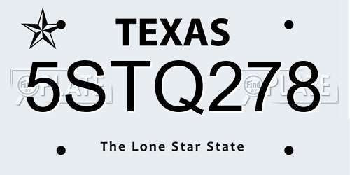 5STQ278 Texas License Plate