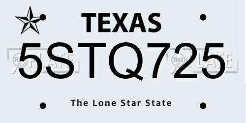 5STQ725 Texas License Plate
