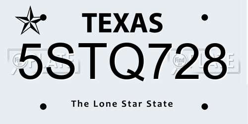 5STQ728 Texas License Plate