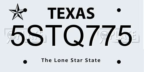 5STQ775 Texas License Plate