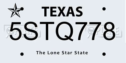 5STQ778 Texas License Plate
