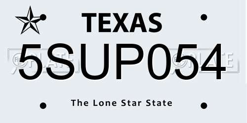5SUP054 Texas License Plate