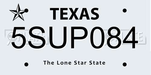 5SUP084 Texas License Plate