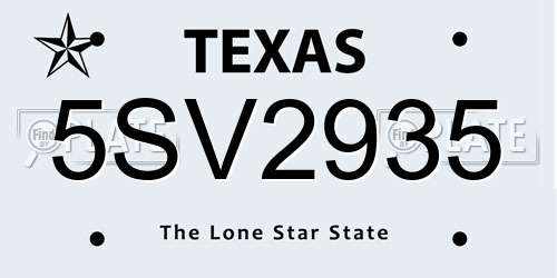5SV2935 Texas License Plate