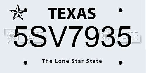 5SV7935 Texas License Plate