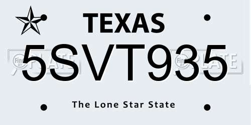 5SVT935 Texas License Plate