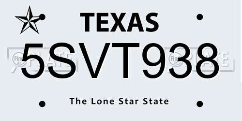 5SVT938 Texas License Plate