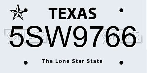 5SW9766 Texas License Plate