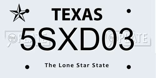 5SXD03 Texas License Plate