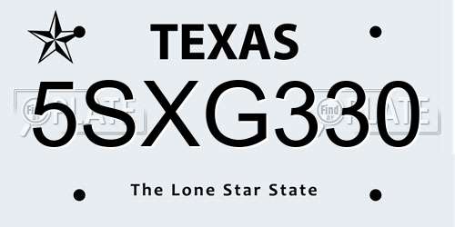 5SXG330 Texas License Plate