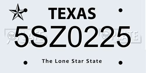5SZ0225 Texas License Plate