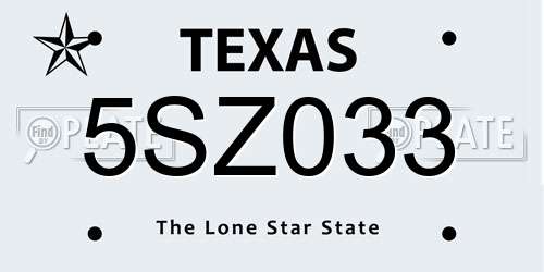 5SZ033 Texas License Plate