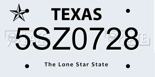 5SZ0728 Texas License Plate