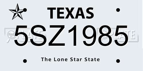 5SZ1985 Texas License Plate