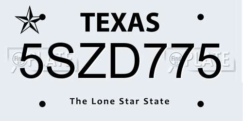 5SZD775 Texas License Plate