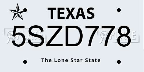 5SZD778 Texas License Plate