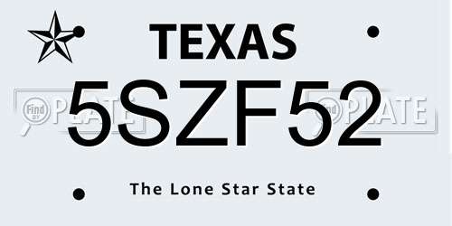 5SZF52 Texas License Plate