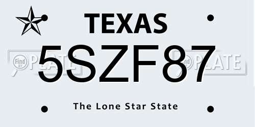 5SZF87 Texas License Plate