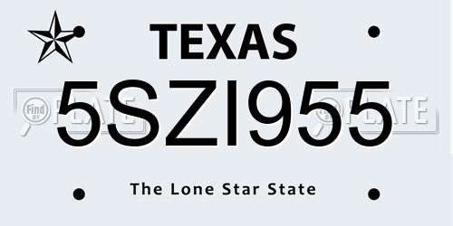 5SZI955 Texas License Plate