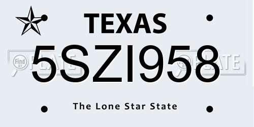 5SZI958 Texas License Plate