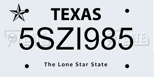 5SZI985 Texas License Plate