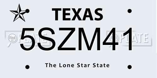 5SZM41 Texas License Plate