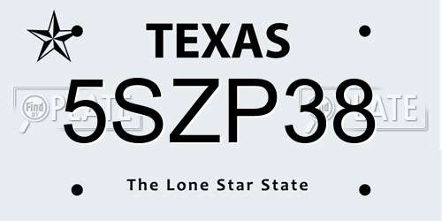 5SZP38 Texas License Plate