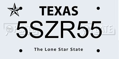 5SZR55 Texas License Plate
