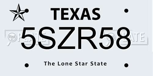 5SZR58 Texas License Plate