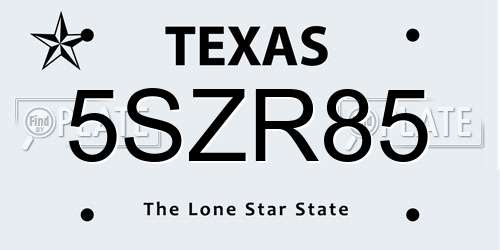 5SZR85 Texas License Plate