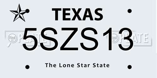 5SZS13 Texas License Plate