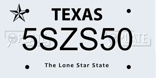 5SZS50 Texas License Plate