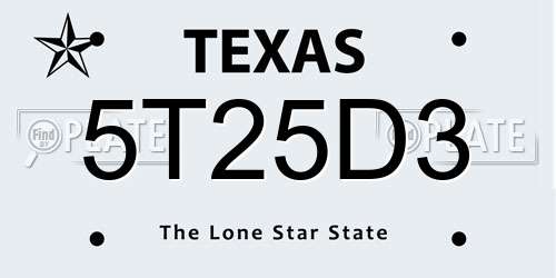 5T25D3 Texas License Plate