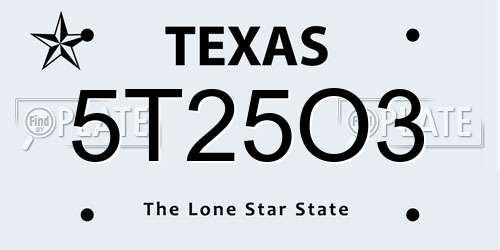 5T25O3 Texas License Plate