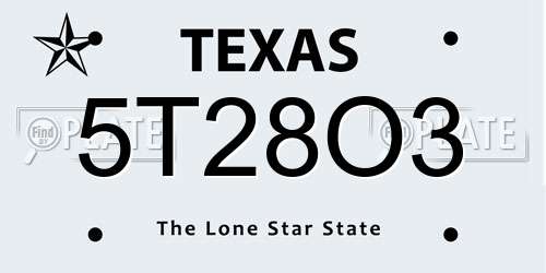 5T28O3 Texas License Plate