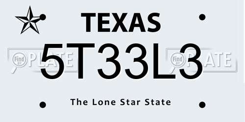 5T33L3 Texas License Plate