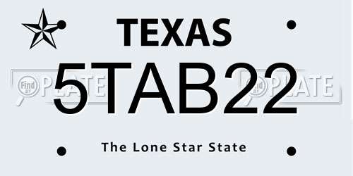 5TAB22 Texas License Plate