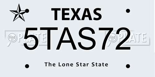 5TAS72 Texas License Plate