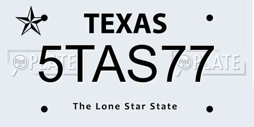 5TAS77 Texas License Plate