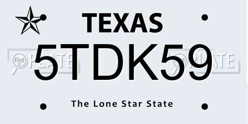 5TDK59 Texas License Plate