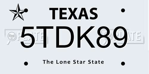 5TDK89 Texas License Plate