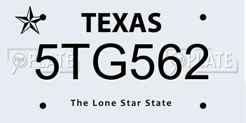 5TG562 Texas License Plate