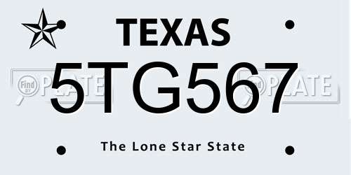 5TG567 Texas License Plate