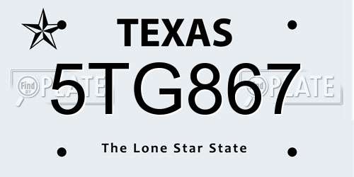 5TG867 Texas License Plate