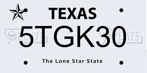 5TGK30 Texas License Plate