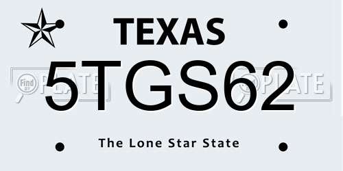 5TGS62 Texas License Plate