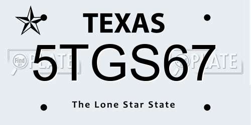 5TGS67 Texas License Plate
