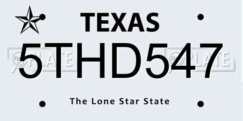 5THD547 Texas License Plate