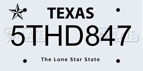 5THD847 Texas License Plate